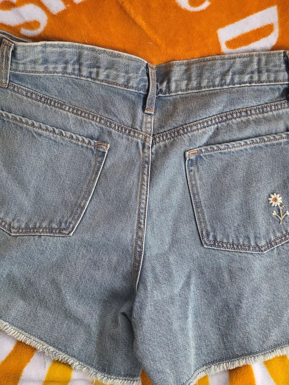 Light Blue Denim High-Rise Girls Shorts with Daisy Embroidery